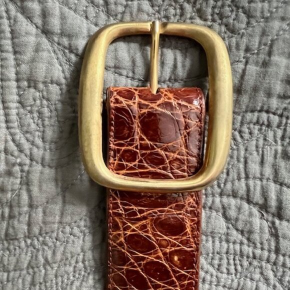 VINTAGE Luc Benoit Brown Crocodile Embossed Leather Woman's Belt - Picture 7 of 9